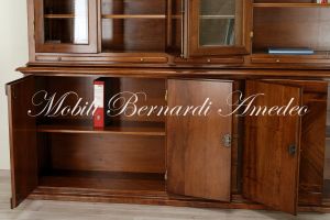 Removable classic style bookcase made of walnut wood with closed and glass doors